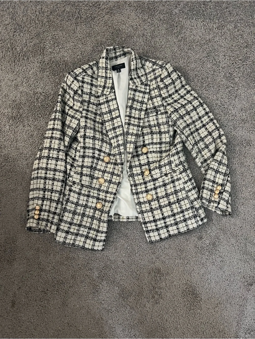 Tahari ASL Faux Double-Breasted Tweed Blazer – Black/Beige – Women’s Size 8 - Picture 5 of 11